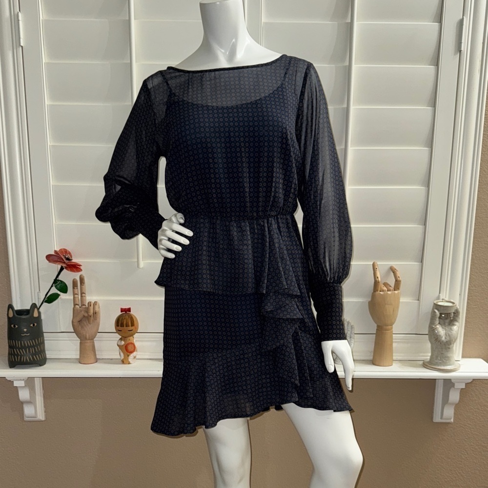 Bailey44 Brandi Long Sleeve Medallion Print Chiffon Minidress Twilight